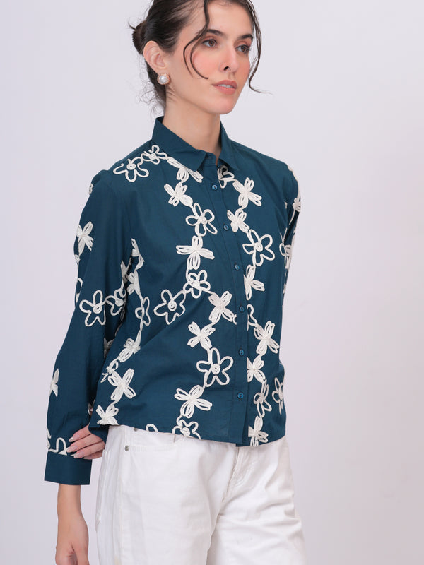 Teal embroidery shirts 