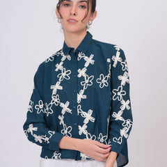 Teal embroidery shirts 