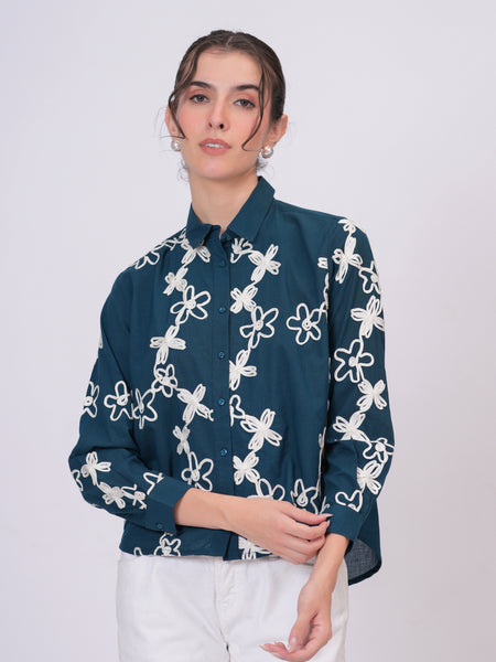 Teal embroidery shirts 
