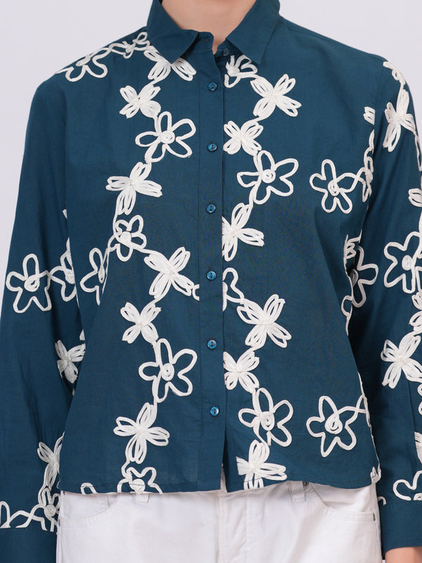 Teal embroidery shirts 