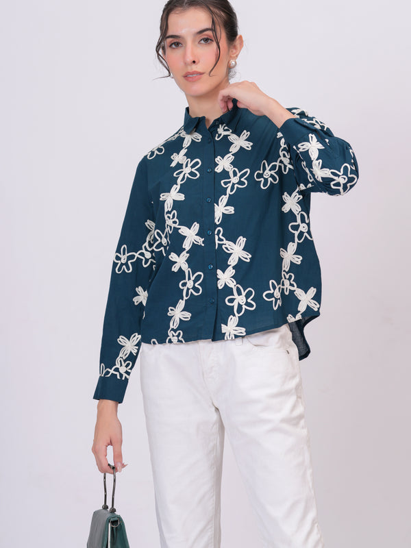 Teal embroidery shirts 