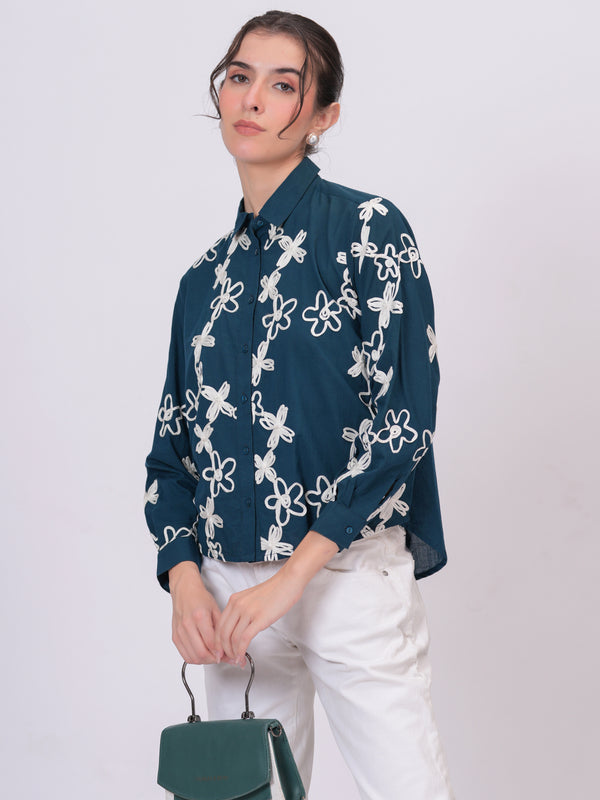 Teal embroidery shirts 