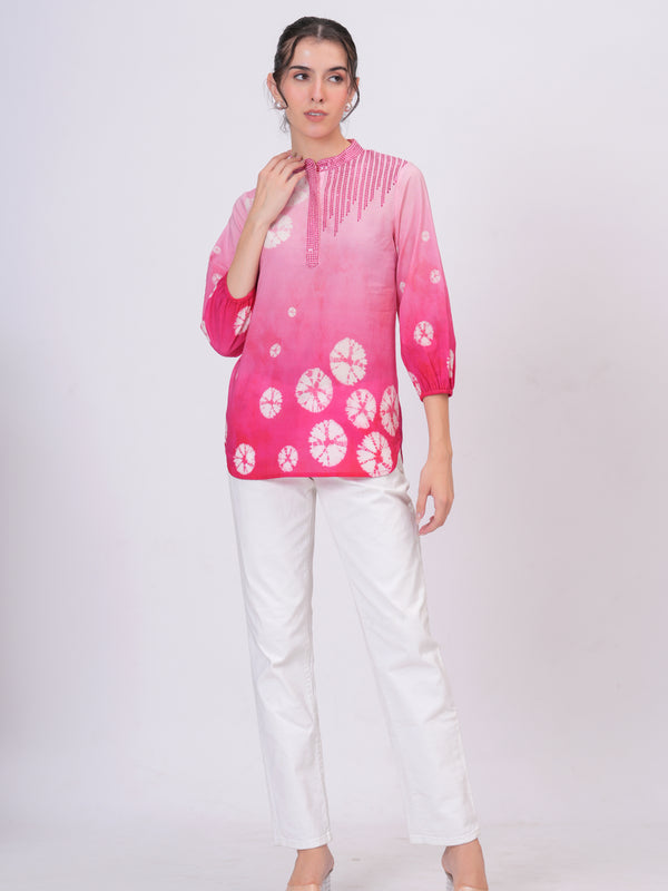 Elegant Pink Cotton Embroidered Top