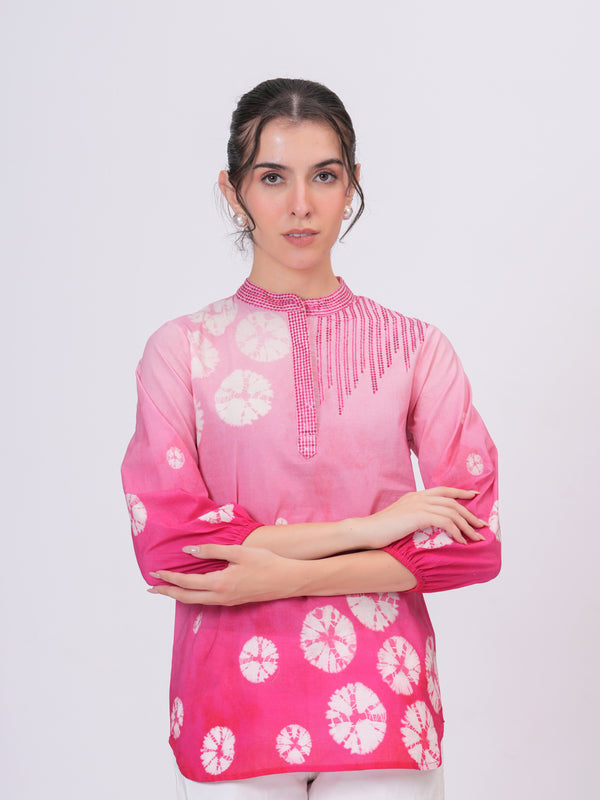 Elegant Pink Cotton Embroidered Top