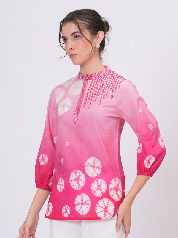 Elegant Pink Cotton Embroidered Top