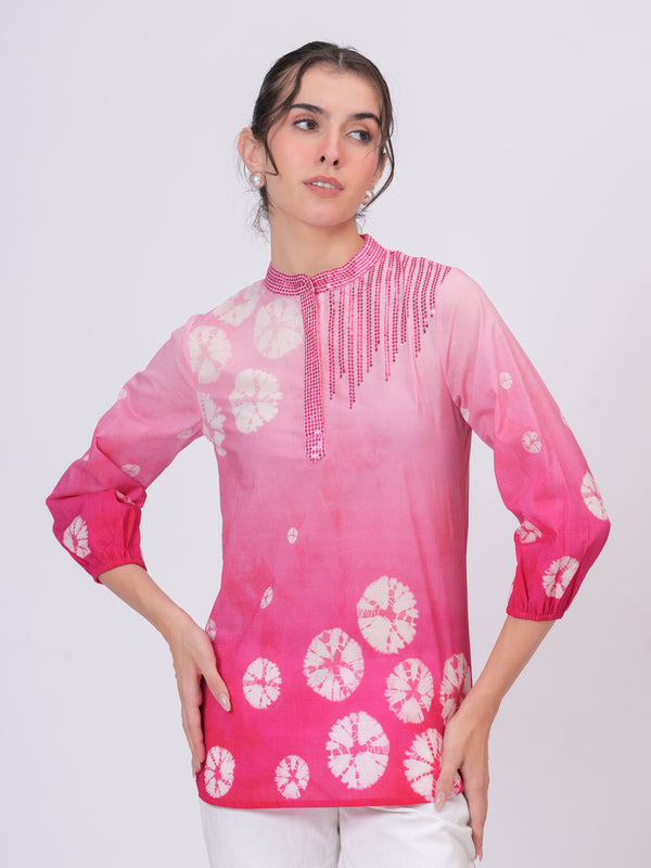 Elegant Pink Cotton Embroidered Top