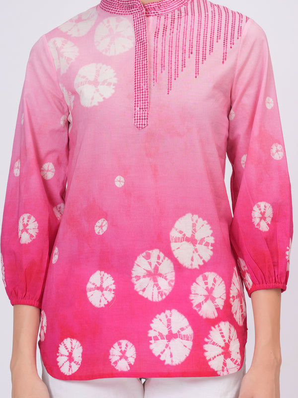 Elegant Pink Cotton Embroidered Top