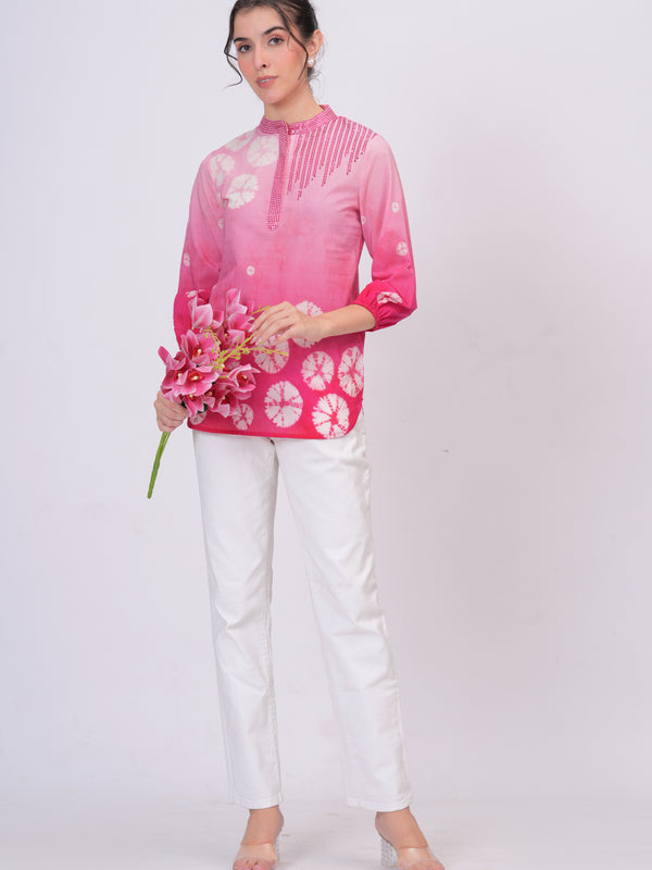 Elegant Pink Cotton Embroidered Top