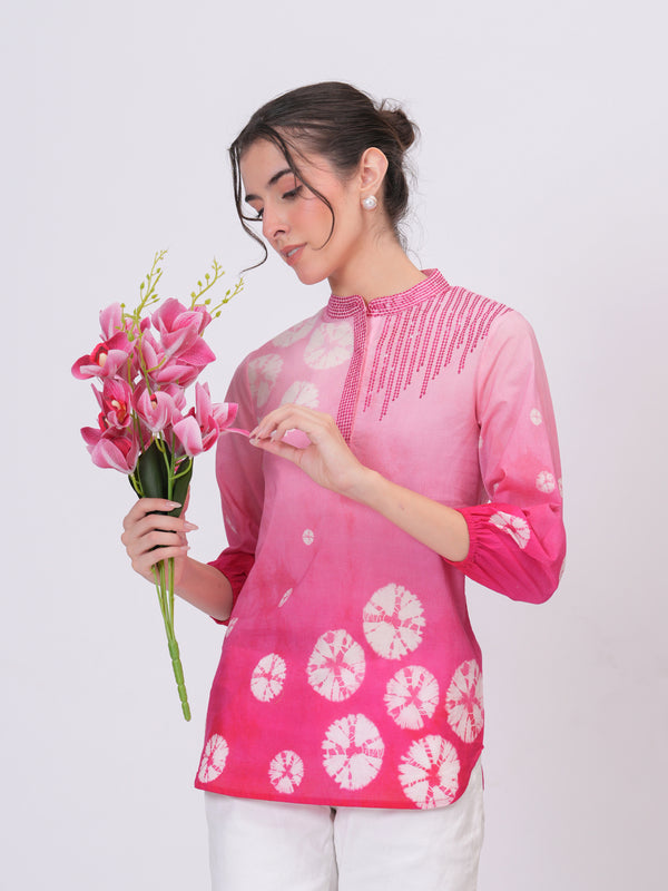 Elegant Pink Cotton Embroidered Top