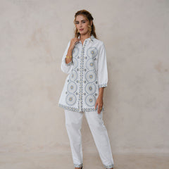 White Festive Embroidered Cotton Co-ord Set
