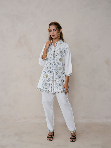White Festive Embroidered Cotton Co-ord Set