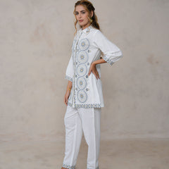 White Festive Embroidered Cotton Co-ord Set