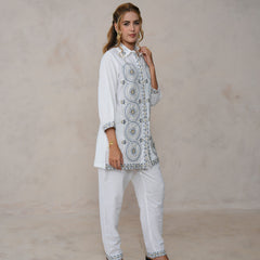 White Festive Embroidered Cotton Co-ord Set