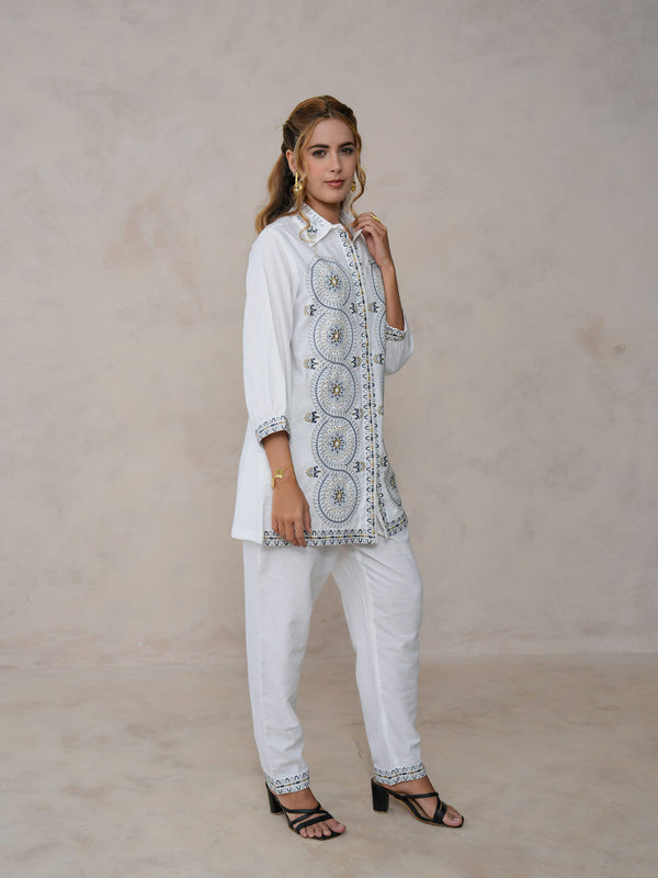 White Festive Embroidered Cotton Co-ord Set