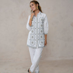 White Festive Embroidered Cotton Co-ord Set