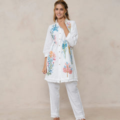 White Multicolor Embroidered Cotton Co-ord Set