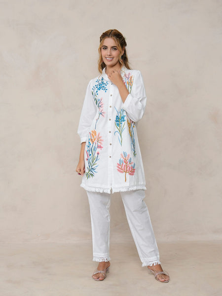 White Multicolor Embroidered Cotton Co-ord Set