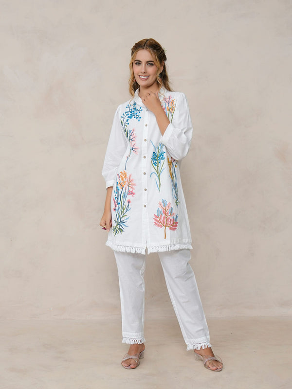 White Multicolor Embroidered Cotton Co-ord Set