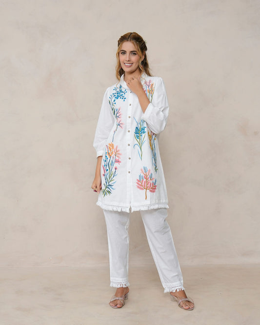 White Multicolor Embroidered Cotton Co-ord Set