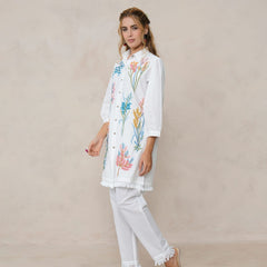 White Multicolor Embroidered Cotton Co-ord Set