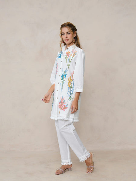 White Multicolor Embroidered Cotton Co-ord Set