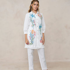 White Multicolor Embroidered Cotton Co-ord Set