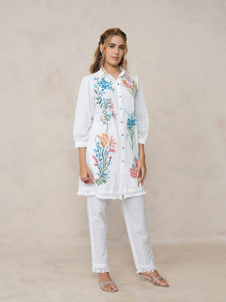 White Multicolor Embroidered Cotton Co-ord Set