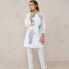 White Multicolor Embroidered Cotton Co-ord Set