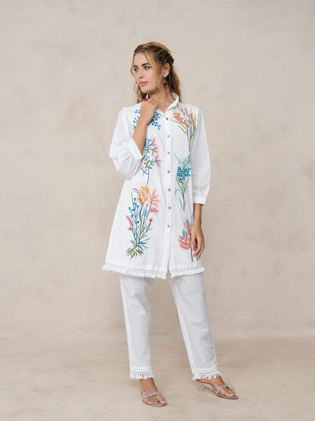 White Multicolor Embroidered Cotton Co-ord Set