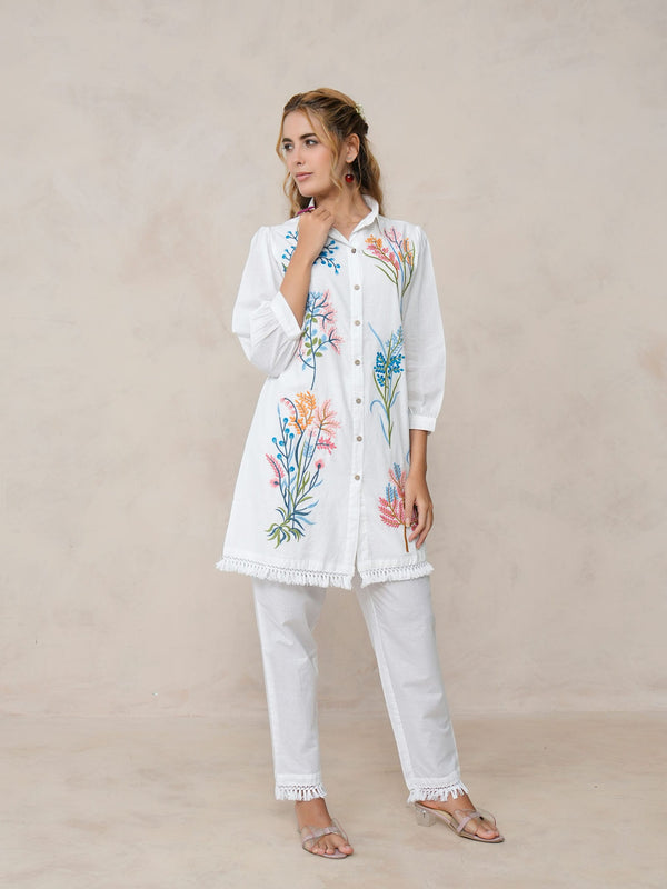 White Multicolor Embroidered Cotton Co-ord Set