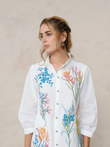 White Multicolor Embroidered Cotton Co-ord Set