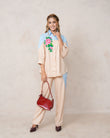 Women’s Cream Embroidered Crop Top Co-ord Set