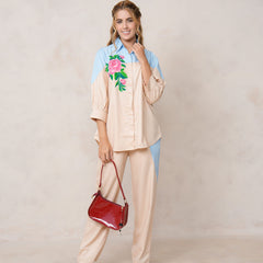 Women’s Cream Embroidered Crop Top Co-ord Set