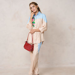 Women’s Cream Embroidered Crop Top Co-ord Set