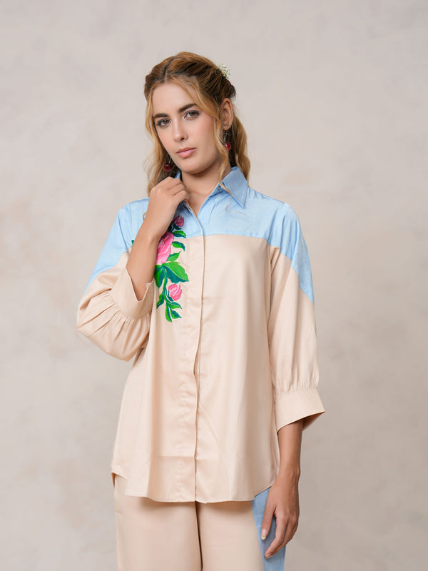 Women’s Cream Embroidered Crop Top Co-ord Set