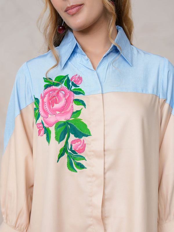 Women’s Cream Embroidered Crop Top Co-ord Set
