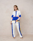 Women’s White & Blue Imported Tencel Embroidered Co-ord Set
