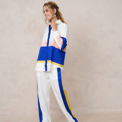 Women’s White & Blue Imported Tencel Embroidered Co-ord Set