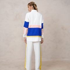 Women’s White & Blue Imported Tencel Embroidered Co-ord Set