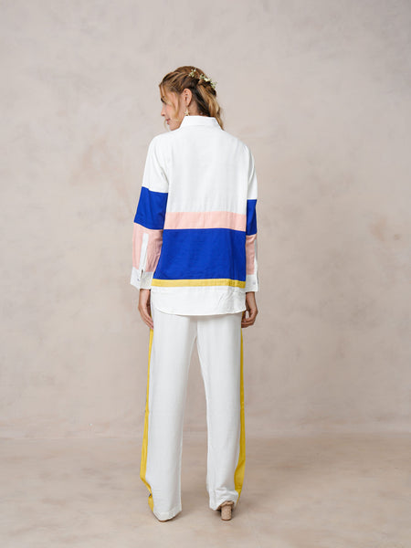 Women’s White & Blue Imported Tencel Embroidered Co-ord Set