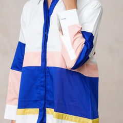 Women’s White & Blue Imported Tencel Embroidered Co-ord Set