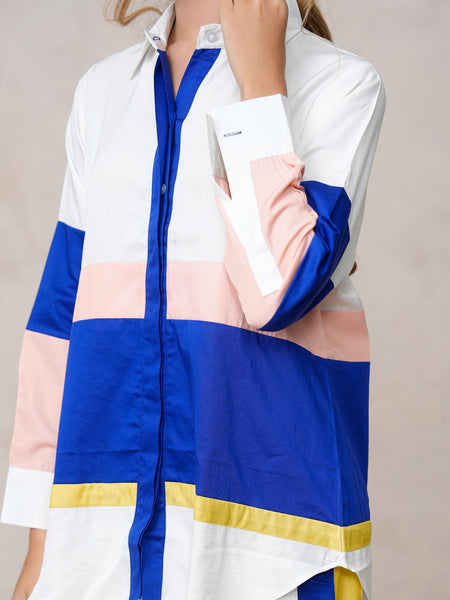 Women’s White & Blue Imported Tencel Embroidered Co-ord Set