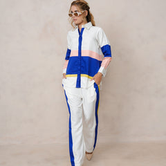 Women’s White & Blue Imported Tencel Embroidered Co-ord Set