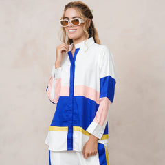 Women’s White & Blue Imported Tencel Embroidered Co-ord Set