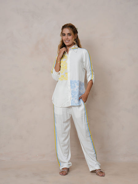 Women’s Off White Embroidered Crop Top Co-ord Set
