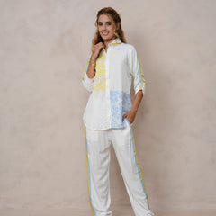 Women’s Off White Embroidered Crop Top Co-ord Set