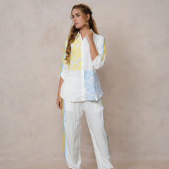 Women’s Off White Embroidered Crop Top Co-ord Set