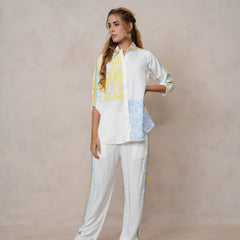 Women’s Off White Embroidered Crop Top Co-ord Set