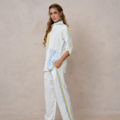 Women’s Off White Embroidered Crop Top Co-ord Set