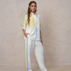 Women’s Off White Embroidered Crop Top Co-ord Set
